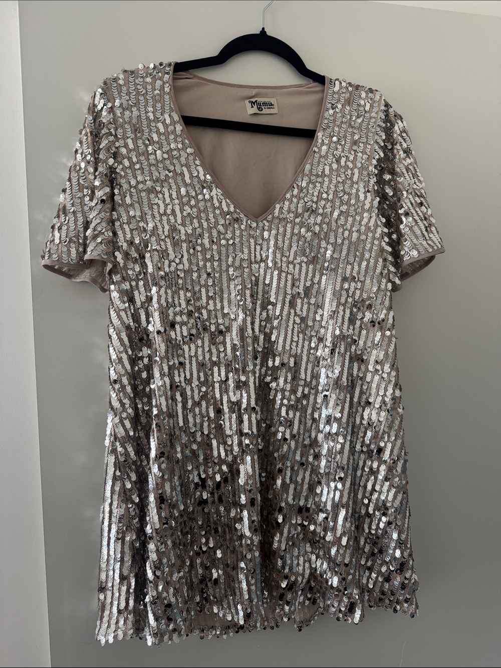 Show Me Your MuMu Champagne Sequin V-Neck Short Sleeve Tunic